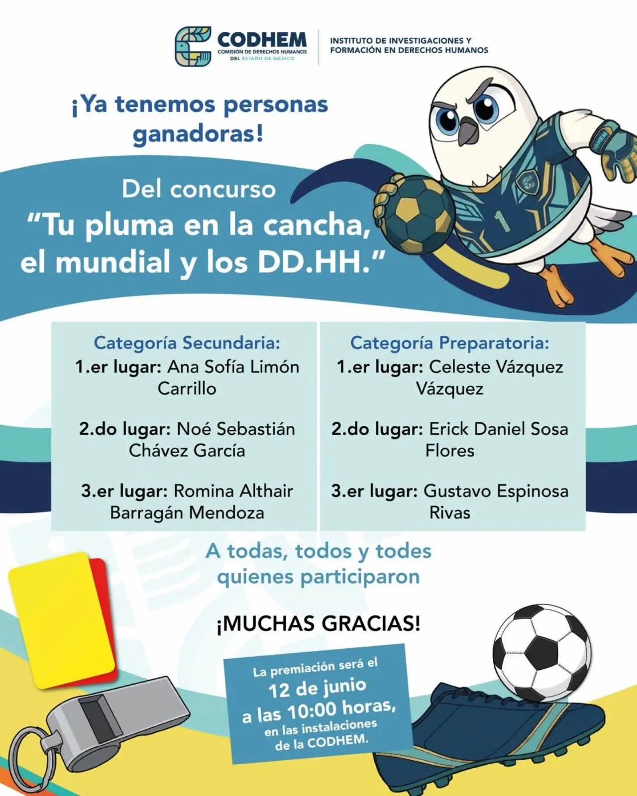 Anuncian ganadores del concurso “Tu Pluma en la Cancha” sobre deporte y derechos humanos