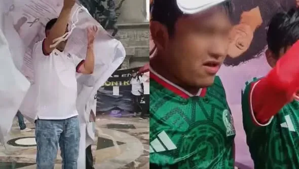 Dos hombres usan lona con fotos de desaparecidos como impermeable y agreden a madre buscadora