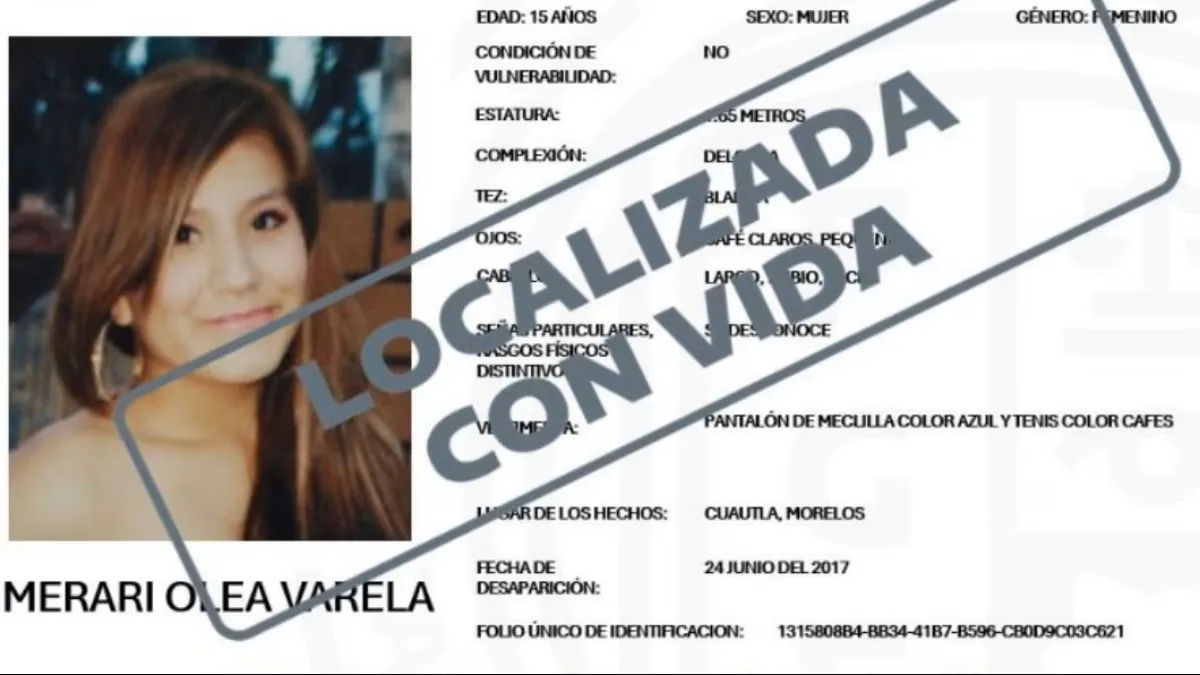 Localizan con vida a Merari Olea tras nueve años de búsqueda en Morelos