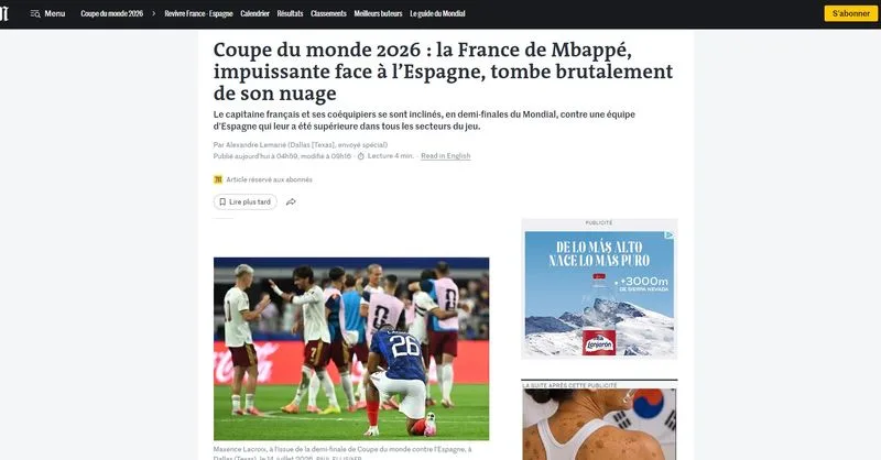 La prensa europea destaca la superioridad y dominio de España sobre Francia en semifinales
