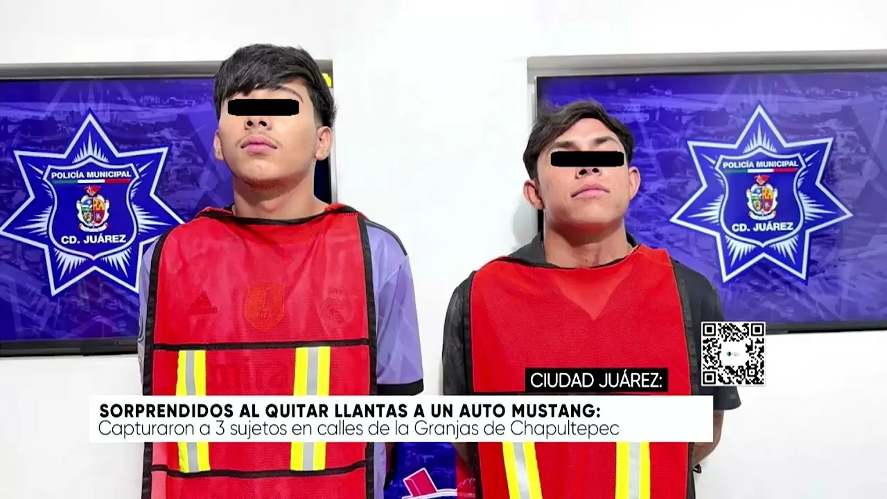 Detienen a tres personas al intentar robar llantas de un Mustang en Ciudad Juárez