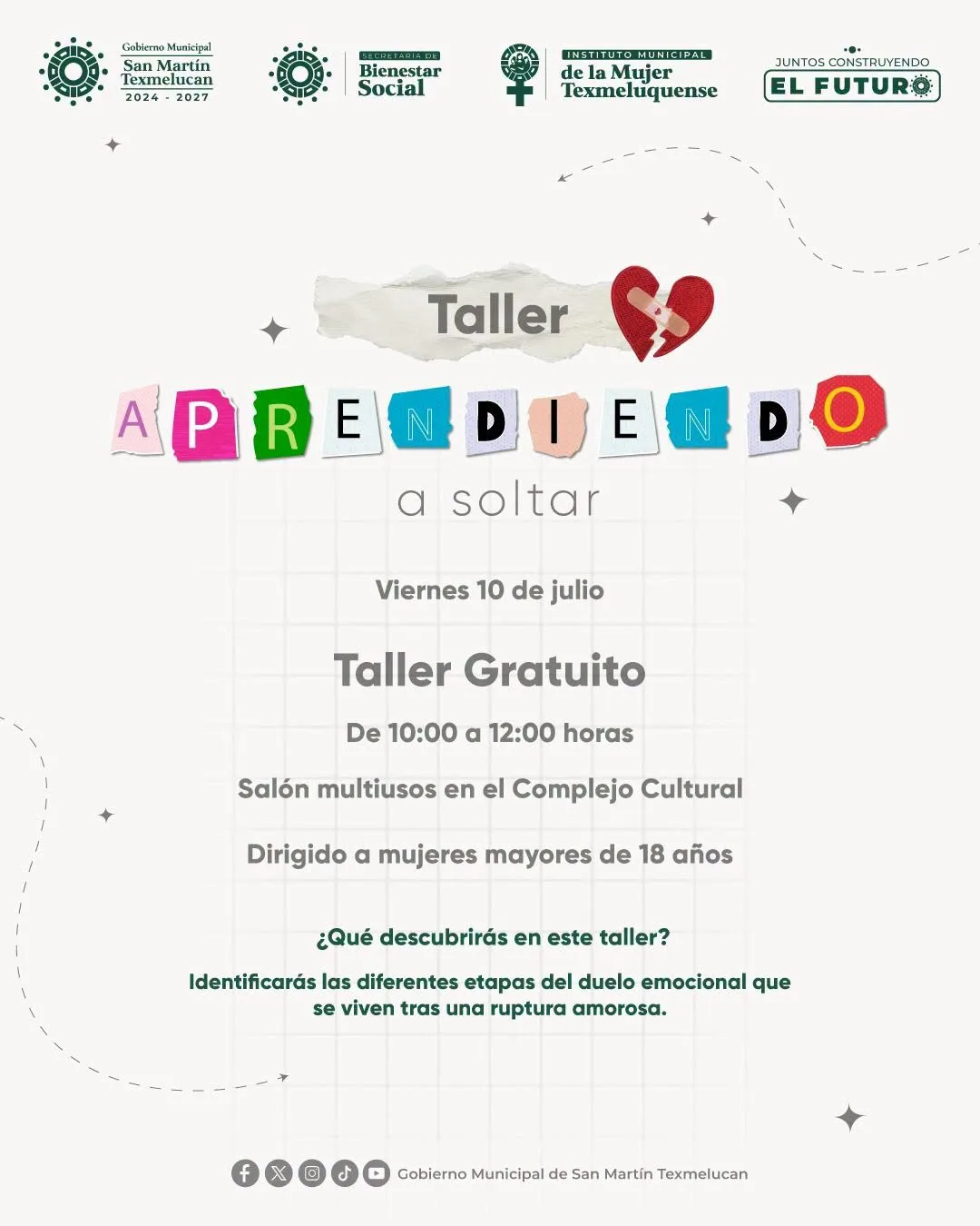 Gobierno de Texmelucan ofrece taller gratuito para el bienestar emocional de mujeres tras rupturas amorosas