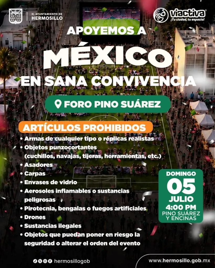 Hermosillo prepara foro seguro y con servicios para el México-Inglaterra de este domingo